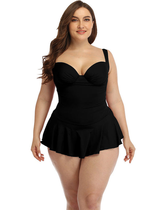 Black Sweetheart Neckline Underwire Skirt One-Piece Swimsuit