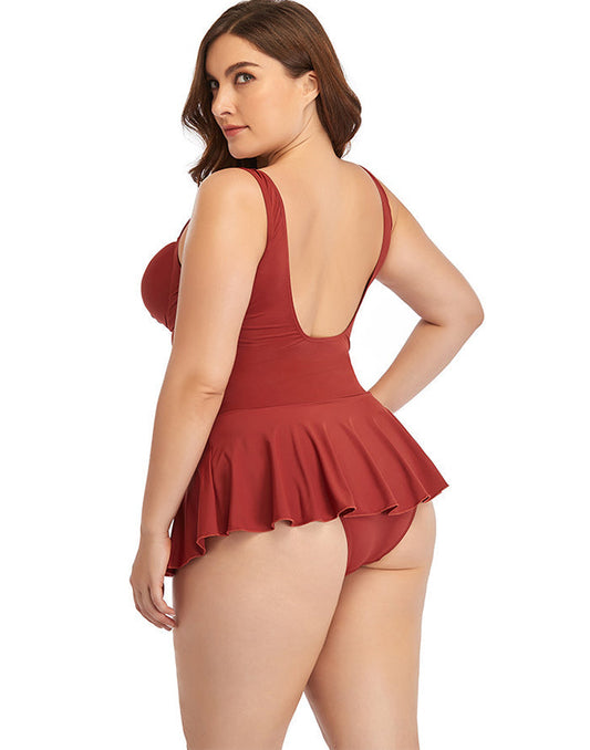 Brick Red Sweetheart Neckline Underwire One-Piece Swimsuit